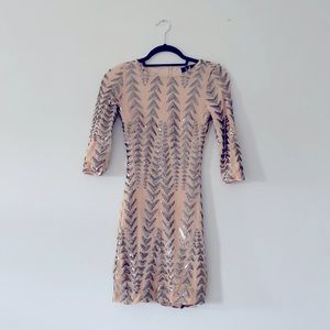 Lulus Shine On Me Nude and Gunmetal Sequin Bodycon Dress XS